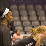 DeWanna Bonner (left) and Brittney Griner (right) have stepped up to help fill the gaps left by Diana Taurasi and Penny Taylor. (Cronkite News photo by Cuyler Meade)