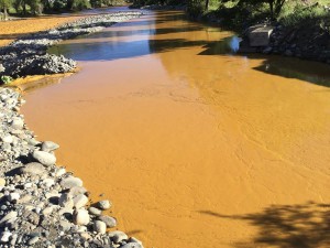 Sediment spilled from a mine colors the Animas River in Durango, Colorado, on Aug. 6.