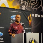 ASU vice president for university athletics and athletic director Ray Anderson holds a press conference on Sept. 8, 2015, about the progress of the Sun Devil Stadium renovations and the fundraising for the project. (Cronkite News photo by Bill Slane)