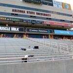 The newly renovated seats in the south end zone of Sun Devil Stadium represent one half of the new “Double Inferno” that ASU head coach Todd Graham thinks will make the Sun Devils a tough team to play at home. (Cronkite News photo by Bill Slane)