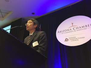 Hong Kong Commissioner to the U.S. Clement Leung speaks to the business community about promoting entrepreneurship for companies in Arizona and Hong Kong.