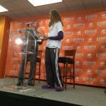  Phoenix Mercury general manager  Jim Pitman presents Brittney Griner with the 2015 WNBA Defensive Player of the Year award. Griner has now won two in a row and becomes the fifth player in WNBA history with more than one. (Cronkite News photo by Evan Webeck)