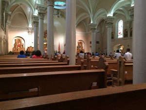 St. Mary’s Basilica, next to the Roman Catholic Diocese of Phoenix offices in downtown Phoenix, holds mass at noon during the week. (Photo by Bailey Netsch/Cronkite News)