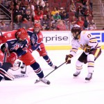 Arizona State's Jordan Masters shoots on the University of Arizona's goal. ASU won their first game as a Division I program 8-1 over the Wildcats. (Cronkite News photo by Zuriel Loving)