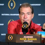 Alabama head coach Nick Saban addresses the media after winning his fifth national championship as a head coach. (Photo by Bill Slane/Cronkite News)