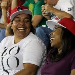 Jessica Dennis and Geriece Jenkins enjoy the September 11 Diamondbacks game. They attended the game because it was one of the team's College Nights. (Cronkite News photo by Kevin Jimenez)