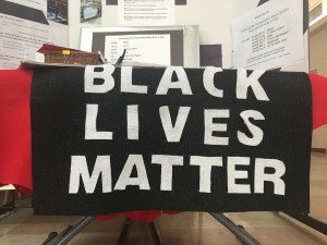 A table with Black Lives Matter information greets the congregration at Valley Unitarian Universalist Church in Chandler. (Photo by Becca Smouse/Cronkite News)