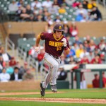 Arizona State outfielder Coltin Gerhart runs to first base during an exhibition game against the Arizona Diamondbacks at Salt River Fields, Tuesday, March 3, 2015, in Scottsdale. (Photo Courtesy: Arizona State University Athletics)