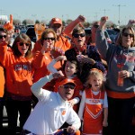 The "Lot 2 Crew" sings the Clemson fight song in the parking lot of Univeristy of Phoenix Stadium hours before kickoff of the College Football Playoff National Championship game. (Photo by Bill Slane/Cronkite News)