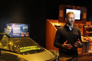 John Rogers Jr. of Chandler-based Local Motors talks about the world's first 3-D printed car on display at the Arizona Science Center POPnology exhibit in Phoenix. (Photo by Kaitlyn Thompson/Cronkite News)