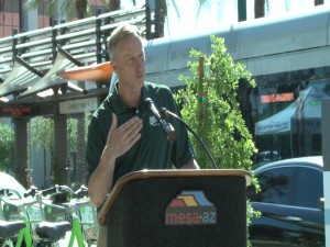 Mesa Mayor John Giles speaks about the new bike share program. (Photo by Elena Mendoza/Cronkite News)