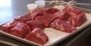 Meat sits before being properly bagged at the Arizona Culinary Insitute in Scottsdale, Arizona. (Blake Benard/Cronkite News)