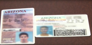 Vertical licenses are issued to drivers younger than 20 in Arizona. Residents have up to 30 days after they turn 21 to switch their vertical IDs to horizontal IDs (Photo by Johnny Soto/Cronkite News)