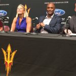 Arizona State women’s tennis coach Sheila McInerney, Buffie Anderson, Arizona State University Vice President for Athletics and Athletic Director Ray Anderson and Chief of Staff Rocky Harris discuss reinstating men’s tennis at a press conference on Wednesday, May 4th, 2016. (Photo by Torrence Dunham/Cronkite News)