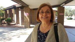 Mesa voter Dolores Benavidez discusses her thoughts on election day. (Photo by Socorro Carrillo/Cronkite News)