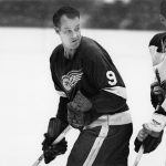 Detroit Red Wings right wing Gordie Howe skates against Toronto Maple Leafs defenseman Allan Stanley. Howe passed away at the age of 88 on June 10. (Photo courtesy Detroit Red Wings)