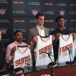 The Phoenix Suns introduced their new draft selections Friday. Tyler Ulis, Dragan Bender and Marquese Chriss donned their new jerseys. (Photo by Landon Brown/Cronkite News)