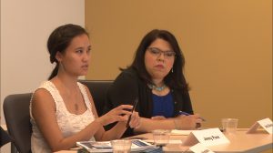 Co-Hoots founder Jenny Poon and Anita Blanco, director of diversity recruitment and engagement at Stanford University at the Women of Color STEM Entreprenurship Conference to encourage women of color to own businesses. (Photo by David Marino Jr./Cronkite News)