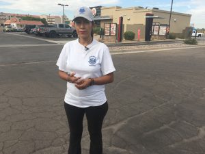 Rosa Pastrana, captain of the Osborn Block Watch, outside the Burger King on 51st and McDowell where they meet. (Photo by Selena Makrides/Cronkite News)