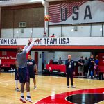 The U.S. men's basketball team practices at the Flamengo Club in Rio de Janeiro on Thursday, Aug. 11, 2016. (Photo by Courtney Pedroza/Cronkite News)