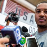 Carmelo Anthony answers questions before U.S. men's basketball practice at the Flamengo Club in Rio de Janeiro on Thursday, Aug. 11, 2016. (Photo by Courtney Pedroza/Cronkite News)