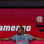 Kevin Durant sits before practice at the Flamengo Club in Rio de Janeiro on Thursday, Aug. 11, 2016. (Photo by Courtney Pedroza/Cronkite News)