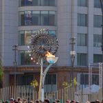 The Olympic Cauldron glows in the sunlight during the Olympics. (Photo by Scotty Bara/Cronkite News)