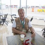 Larry Slater talks about the Olympics at Copacabana Beach in Rio de Janeiro, Brazil on Aug. 12, 2016. (Photo by Jaclyn Chung/Cronkite News)