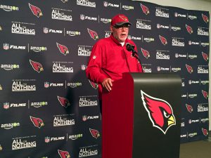 Arizona Cardinals coach Bruce Arians said no part of the team played well in the team’s loss to Carolina in the 2016 NFC Conference championship game. The team is using the loss to fuel its passion in training camp. (Photo by Matt Faye/Cronkite News)