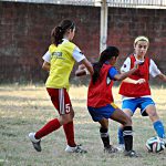 Bianca Feix fights off defenders playing soccer in Phoenix. (Photo courtesy Teresita Feix)