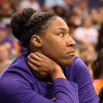 Phoenix Mercury center Kelsey Bone kneeled during the national anthem Thursday night, her third straight game doing so. (Photo by Lindsey Wisniewski / Cronkite News)