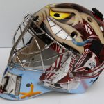 This Looney Tunes-themed mask was the first that artist David Arrigo produced for goalie Mike Smith when he joined the Coyotes. Cartoon characters are a common theme in Smith’s masks. (Photo courtesy David Arrigo)
