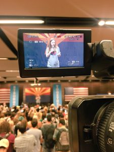 Chelsea Clinton urges a crowd on Arizona State University’s Tempe campus to vote for her mother, Hillary Clinton, for president. (Photo by Katie Bieri/Cronkite News)