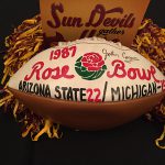 A decorated football remembering Arizona State's 22-15 victory over Michigan in the 1987 Rose Bowl. (Photo by Brendan Kennealy/Cronkite News)