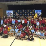Aguilar Elementary students and teachers pose for a photo with Sparky and Bobby Hurley. (Photo by Ryan Decker/ Cronkite News)
