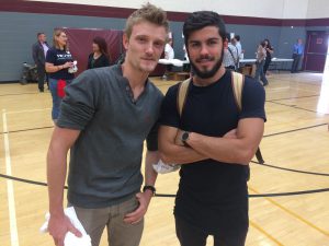 ASU international exchange students from France, Elie Baladou and Geoffrey Vassallucci, attend the Donald Trump Jr. rally at the Tempe campus. (Photo by Bri Cossavella/Cronkite News)