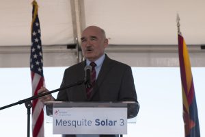 Dennis V. McGinn, assistant secretary of the Navy for energy, installations and environment, speaks at the Sempra U.S. Gas & Power facility in Tonopah. (Photo by Gavin Maxwell/Cronkite News)