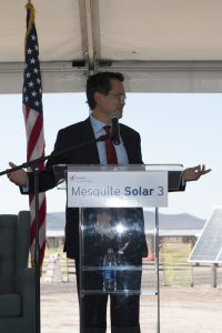 Kevin Sagara, an executive with Sempra U.S. Gas & Power, said a solar facility in Tonapah provides sustainable energy solutions. (Photo by Gavin Maxwell/Cronkite News)