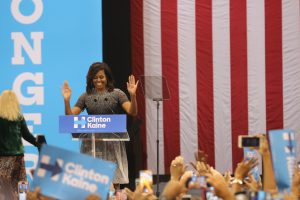 First Lady Michelle Obama spoke of hope and a leader who needs to be smart and generous at Phoenix Civic Center. (Photo by Kristiana Faddoul/Cronkite News)