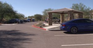 The five-year renovation plan at South Mountain Park includes expanding parking at the Foothills Trailhead, adding more ramadas and bringing in restrooms to replace Porta-Potties. (Photo by Katelyn Greno/Cronkite News)