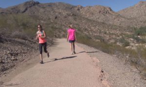 Lesly Bondy (right) has been hiking South Mountain for 12 years. She often takes the Desert Foothills trail. (Photo by Katelyn Greno/Cronkite News)