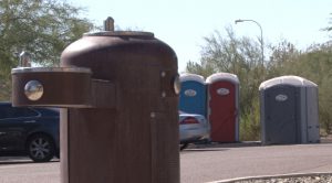The water system and Porta-Potties are being upgraded at South Mountain Park’s Foothills Trailhead. (Photo by Katelyn Greno/Cronkite News)