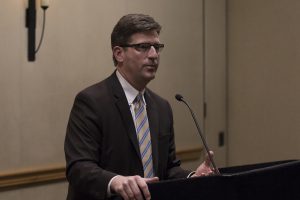 Phoenix Mayor Greg Stanton speaks at a session during the Bridge Forum in Scottsdale on Monday. (Photo by Josh Orcutt/Cronkite News)