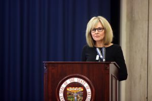 Debbie Moak, director of Governor’s Office of Youth, Faith and Family, speaks about the status of Arizona’s opioid epidemic during a news conference at the Arizona State Capitol Executive Tower in Phoenix,  on Jan. 17, 2017. (Photo by Jessica Clark/Cronkite News).