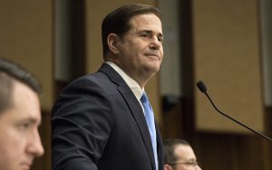 Arizona Gov. Doug Ducey gives his State of the State speech in the House of Representatives building at the state Capitol in Phoenix. (Photo by Josh Orcutt/Cronkite News)