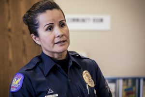 Phoenix police Sgt. Mercedes Fortune said the department offers prescription drug drop-off bins at their precincts to minimize the “amount of narcotics out there.” (Photo by Ryan Dent/Cronkite News)