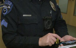 Sgt. Josie Montenegro, a spokeswoman for the Tempe Police Department wears a body camera. Arizona State University is conducting a study on the impact in the community. (Photo by Natalie Tarangioli/Cronkite News)