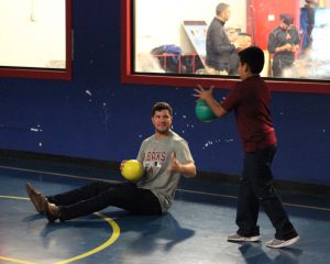 Arizona Diamondbacks No. 7 prospect Jack Reinheimer waits to get back in a game of dodgeball at the MLB All-Star Arizona Diamondbacks Boys and Girls Club in Phoenix. (Photo by Tyler Drake/ Cronkite News)