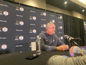 Coach Sonny Dykes helped TCU go undefeated in the regular season. The Horned Frogs narrowly missed out on a Big 12 championship after a tough overtime loss against Kansas State in the Big 12 title game. (Photo by Nicholas Hodell/Cronkite News)