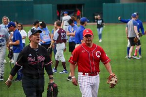 Rep. Juan Ciscomani, R-Tucson, with Rep. Greg Stanton, D-Phoenix (left) at June 12 Congressional Baseball Game in Washington. (Photo by Morgan Kubasko/Cronkite News)